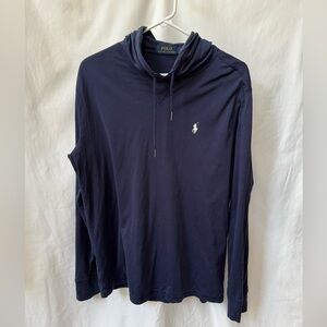 Polo Ralph Lauren 100% Cotton Jersey Hooded Long Sleeved T-Shirt Navy Blue Men M